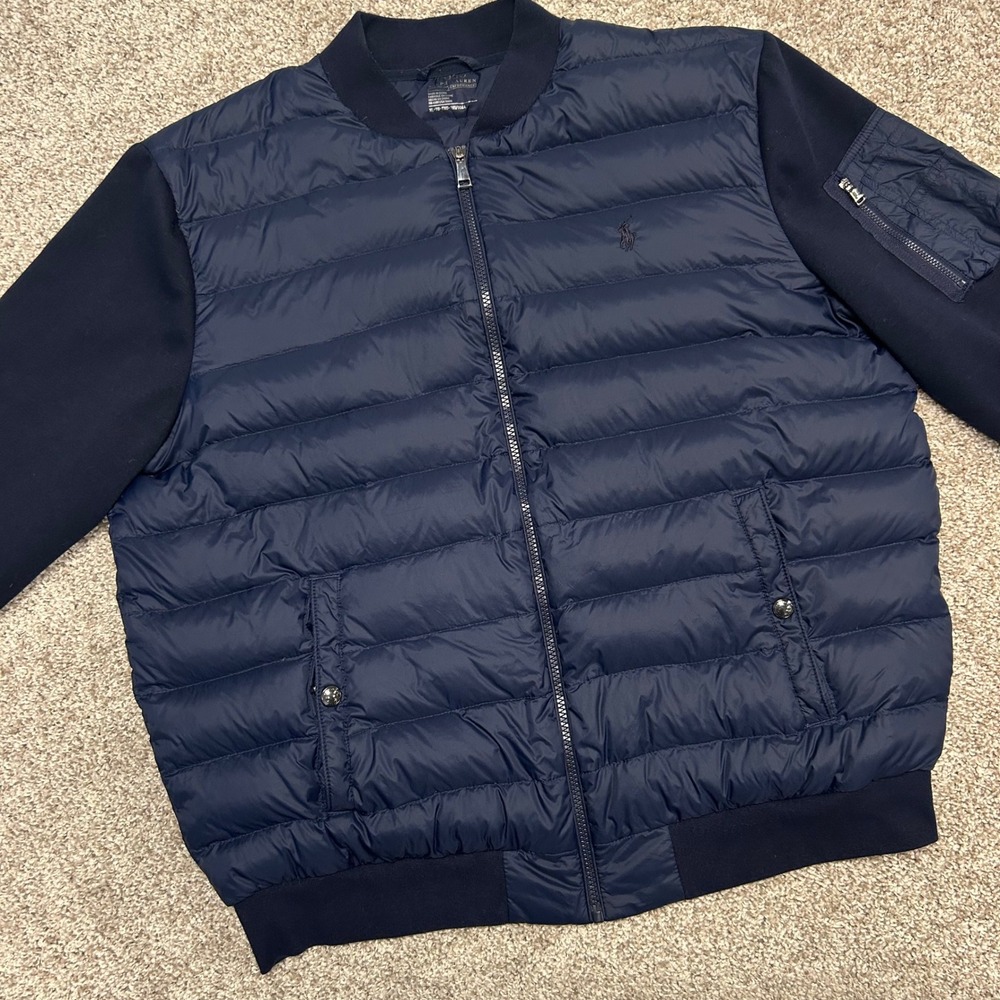 Polo Ralph Lauren Performance Hybrid Quilted Down Bomber Jacket Men XL Navy Blue